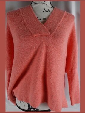 Anthropologie Coral Pink V-Neck Cozy Pullover Sweater